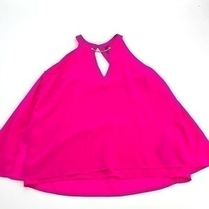 UEC Guess hot pink halter neck flowy blouse XXS/ 00 gold detail at neckline